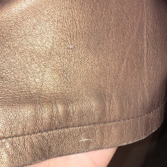 NINA RICCI leather coat with rabbit fur lining bronze metallic vintage RARE L/XL - Picture 17 of 17